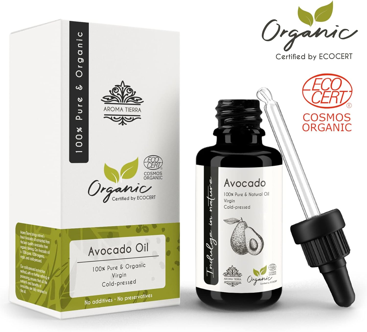 Aroma Tierra Organic Avocado Oil - 100% Pure Cold Pressed Food Grade - for Face, Skin, Hair Growth, Lips, Body - 30Ml image number 2