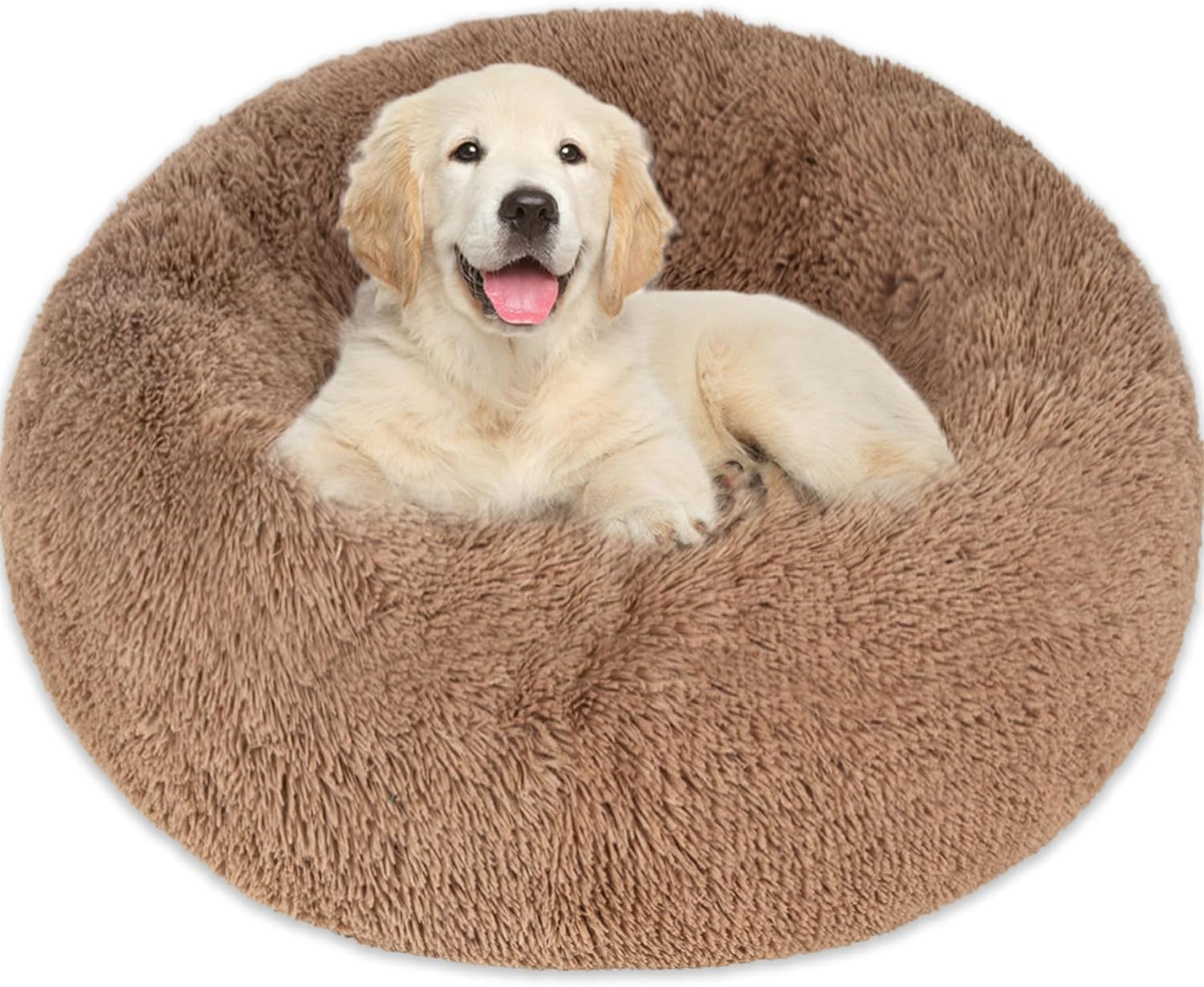 Bliss Gifts & Homewares Donut Dog Bed I Comfortable Waterproof Plush Pet Bed I Anti-Slip Bottom Warm & Soft round Self-Heating I Anti-Anxiety Beds for Cats Puppy Rabbit Dogs (Brown, 80Cm)