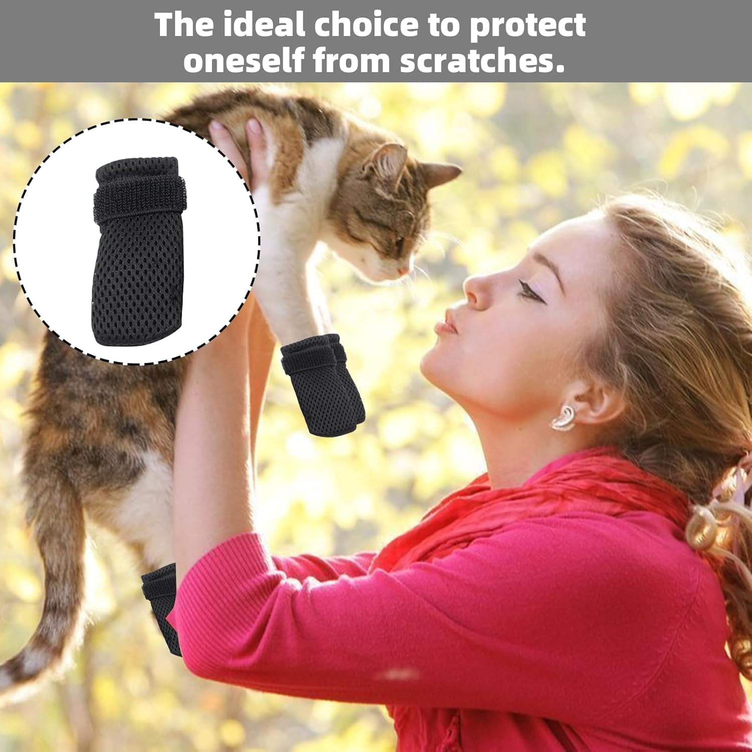 Black anti Scratch Polyester Cat Shoes, 4Pcs Breathable Mesh Cats Foot Claw Protector Covers, Adjustable Mesh Cat Anti-Scratch Foot Covers Claw Protectors image number 4