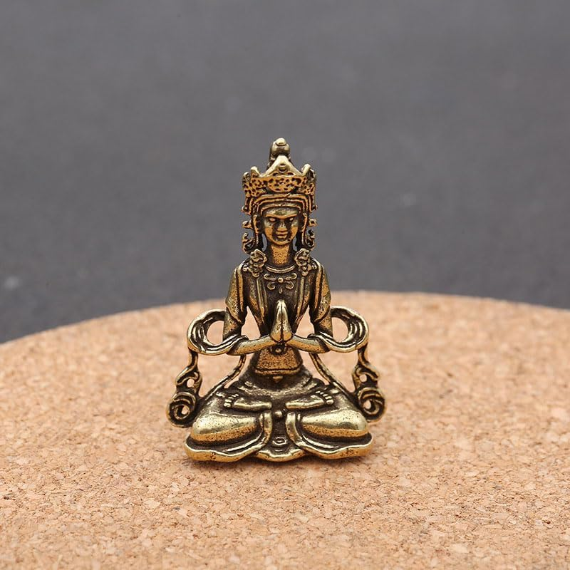 NOIAFZY 4PCS Vintage Solid Brass Miniature Buddha Figurine, Handcrafted Guanyin Avalokiteshvara Keychain Pendant, Antique Collectible Car Keyring, Turmeric Color Metal Accessory image number 1