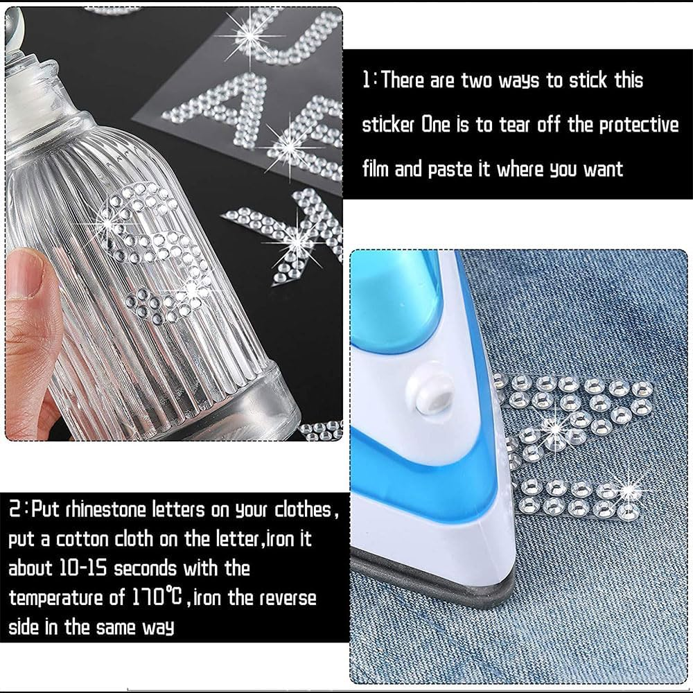 4 Pcs Rhinestone Letter Iron-On Sticker,Letters Self-Adhesive Letter Stickers,Bling Alphabet Letters Sticker (Silver) image number 2