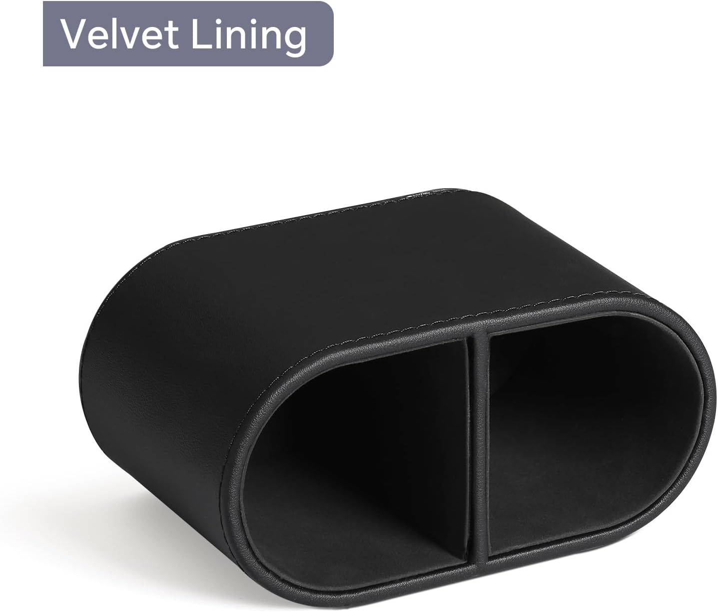 MEIBOOCH PU Leather Pen Holder for Desk, Small Remote Control Holder Pencil Cup Multifunctional Desktop Organizer Caddy for Home School Office Desk Accessories - 2 Compartments (Black)