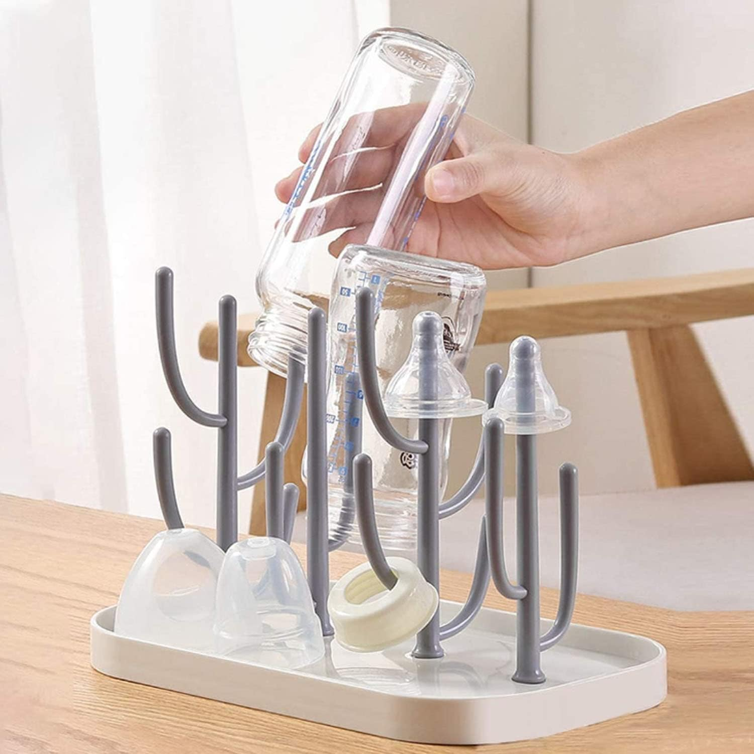 Liriqi Drying Rack for Baby Bottles and Accessories - Bottle Stand for Teats, Cups - Bpa-Free, Grey - (Pink) image number 6