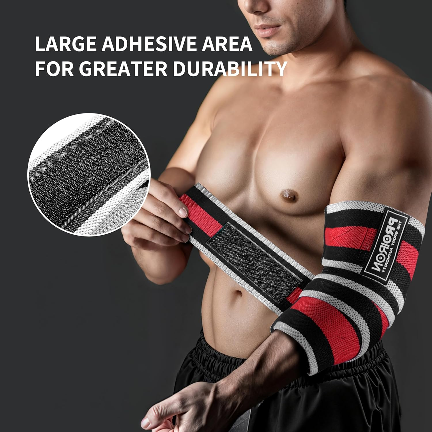 PROIRON Elbow Wraps for Weightlifting (Pair), Stretchable 47" Elbow Compression Strap, Weightlifting Straps for Bench Press, Powerlifting, Pressing, Elbow Straps for Golfer'S Elbow & Tendonitis image number 6