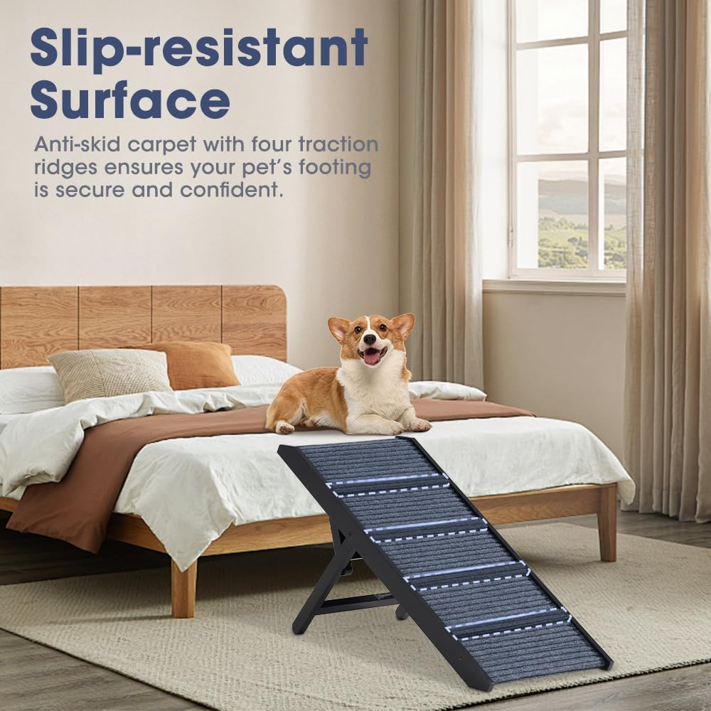 Dog Ramp for Bed for Small Medium Dogs, 90CM Long 33-45CM Adjustable Height Dog Stairs, Folding Portable Pet Ramp for Couch, Bed or Sofa, Pet Ramps with Non-Slip Carpet, Black image number 2