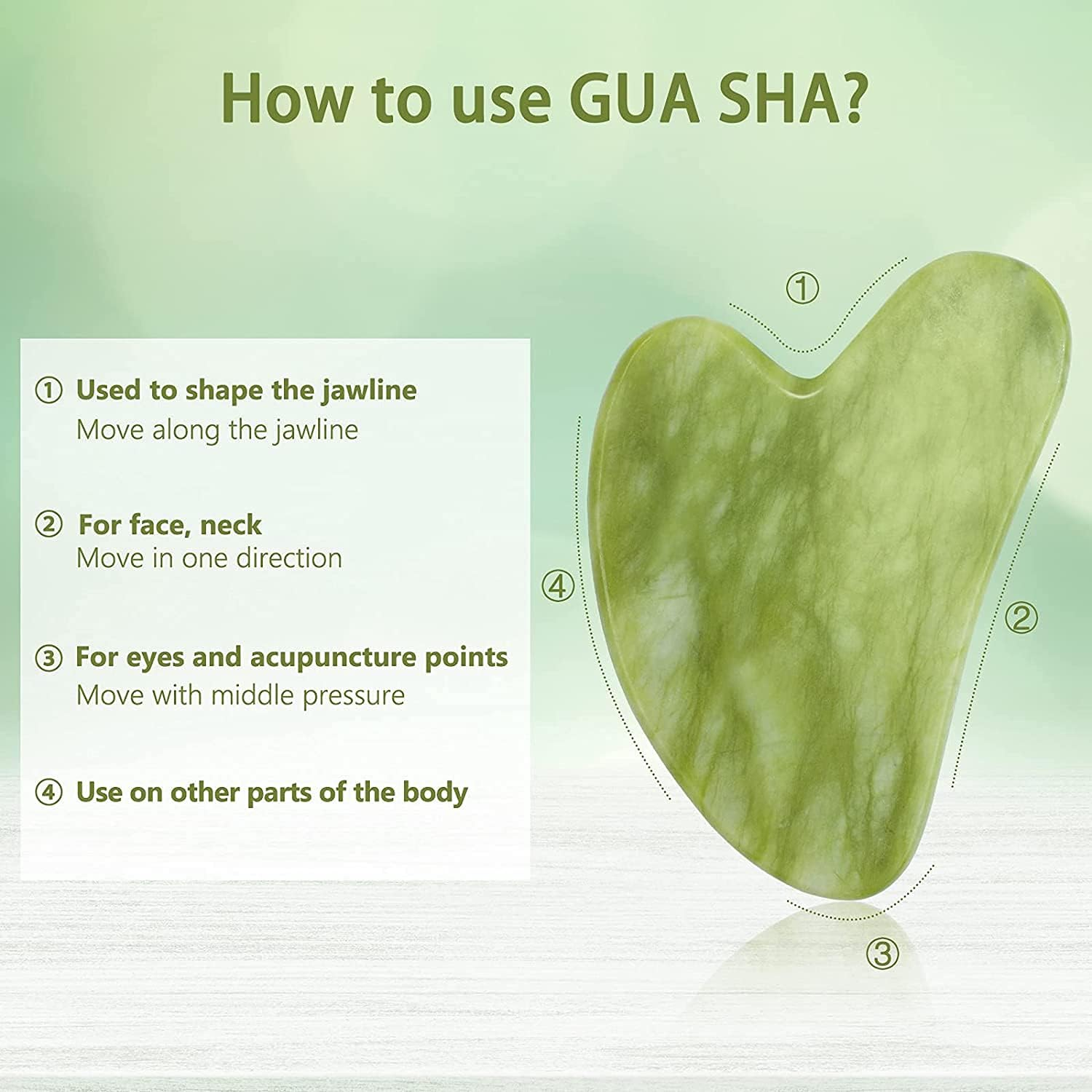 Gua Sha Massage Tool for Facial and Body Massage, Jade Gua Sha Tool Green Aventurine, Made of Pure Natural Jade Stone（1 Pcs） image number 5