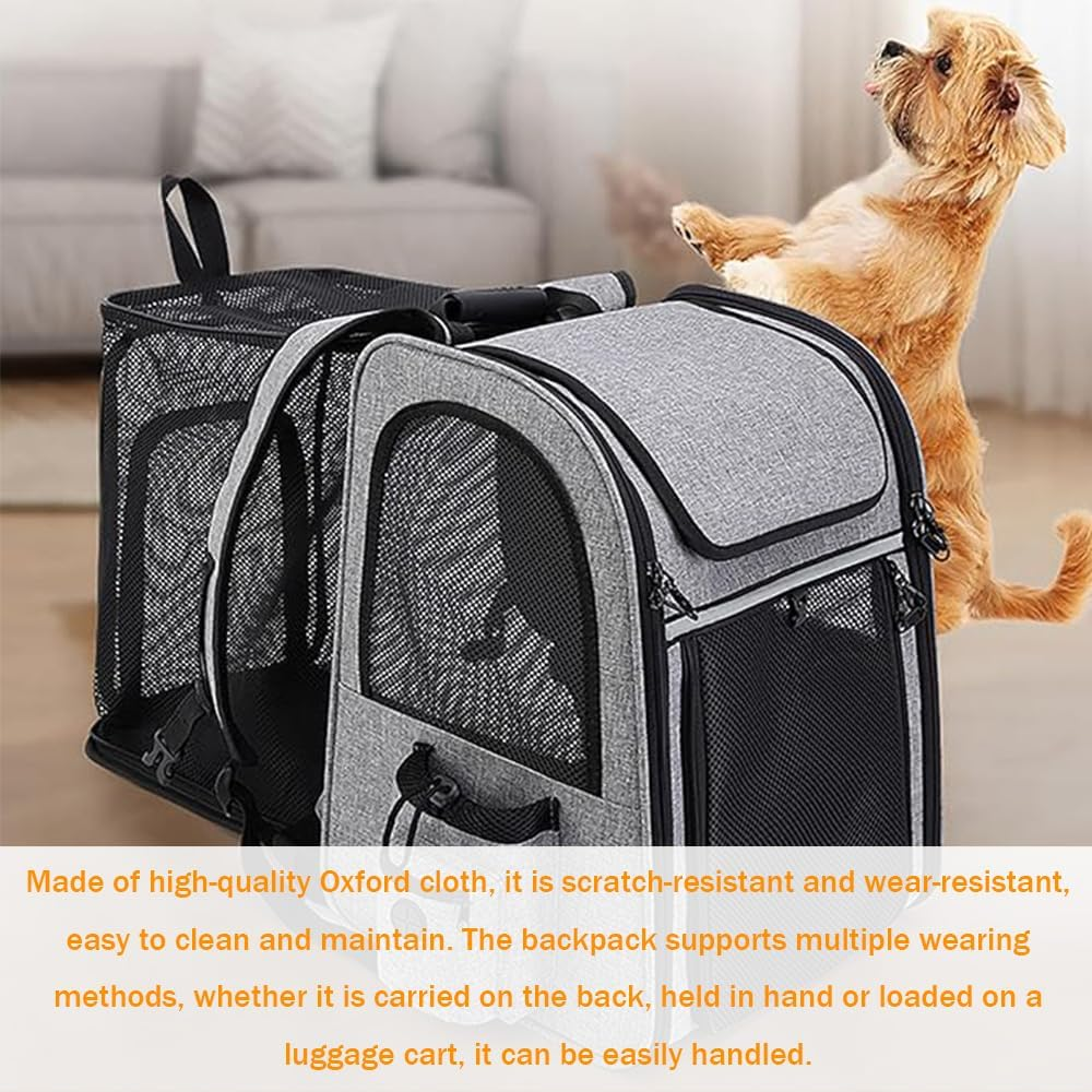 Portable Cat Backpack with Breathable Mesh Pet Backpack Large Capacity Expandable Backpack for Small Dogs, Puppies, Medium Cats, Suitable for Hiking, Camping, Outdoor Activities. (Fluorescent Green) - Grey image number 2