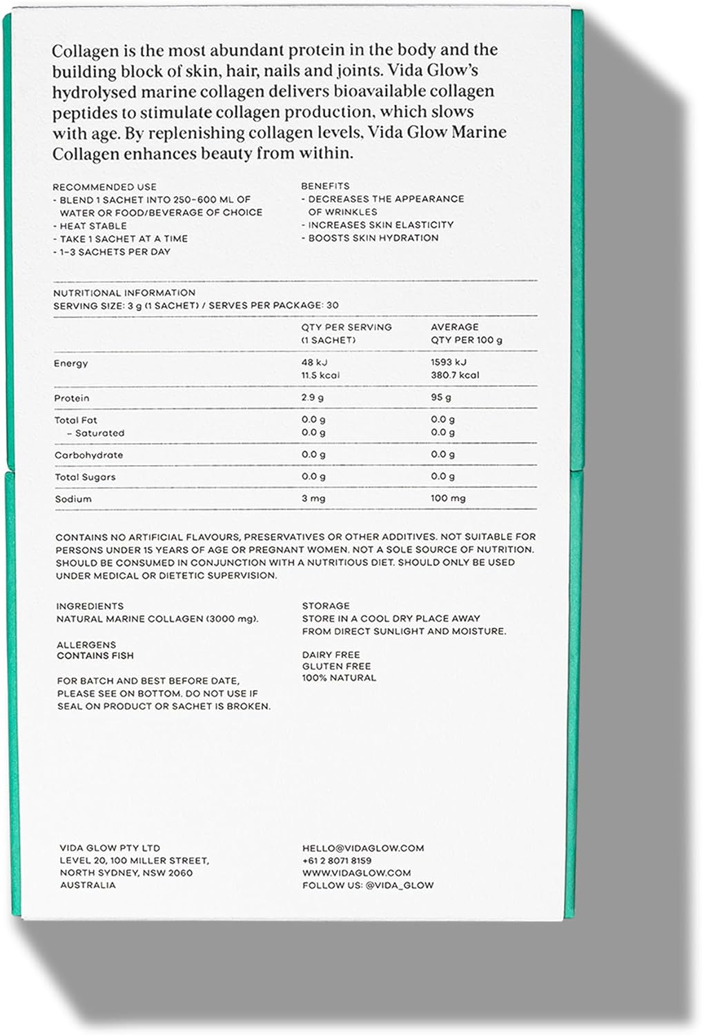 Vida Glow - Natural Hydrolyzed Marine Collagen Sachets | Promotes Glowing Skin + Smoothes Fine Lines (Original, 30 Sachets) image number 2