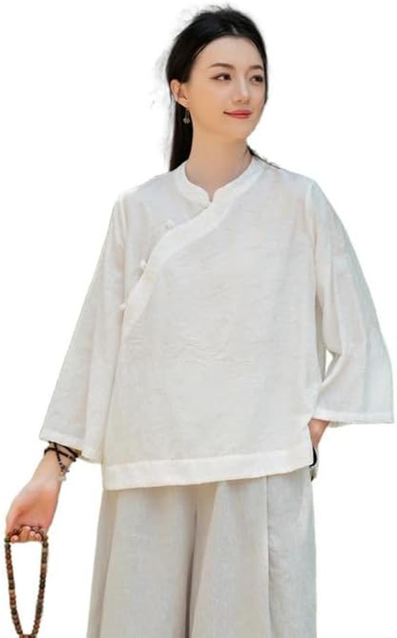 Elegant Floral Shadow Jacquard Chinese Style Blouse Vintage Shirt for Women