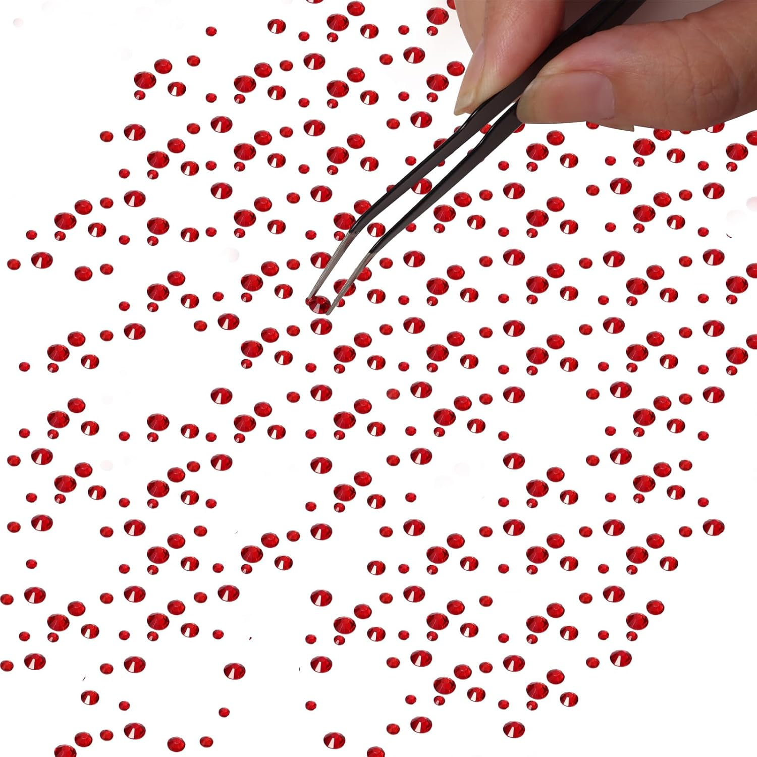 Nail Art Rhinestones, 1500PCS Rhinestones in 6 Sizes, Nail Art Gems with Pick up Tweezers and Rhinestone Picker Dotting Pen, Tools for Nails, Craft 1.5 Mm - 4.0 Mm (Red) image number 3