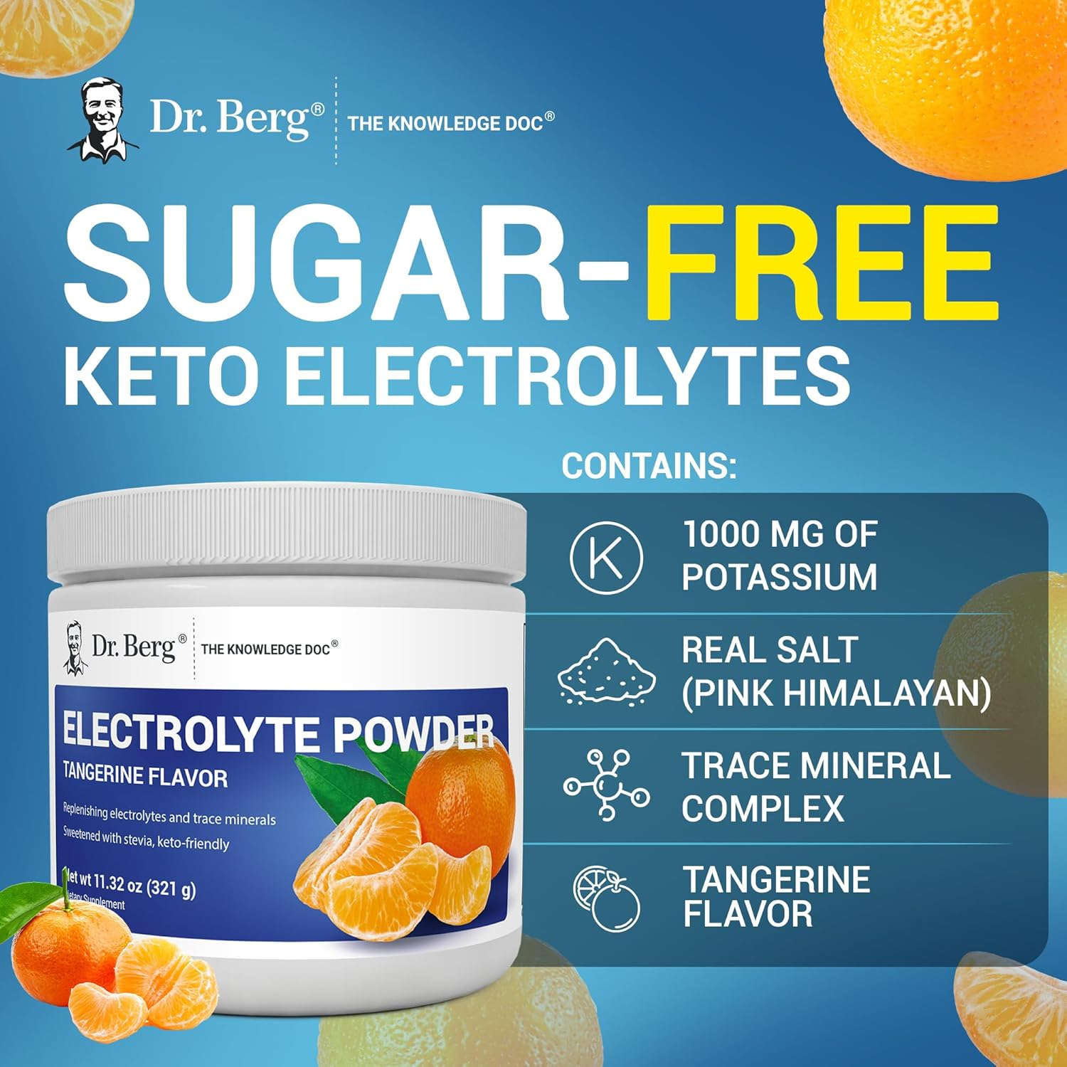 DR. BERG NUTRITIONALS Original Keto Electrolytes Powder (50 Servings) - Zero Artificial Ingredients - Sugar Free Electrolyte Powder - No Maltodextrin - Hydration Powder - Tangerine 1 image number 2