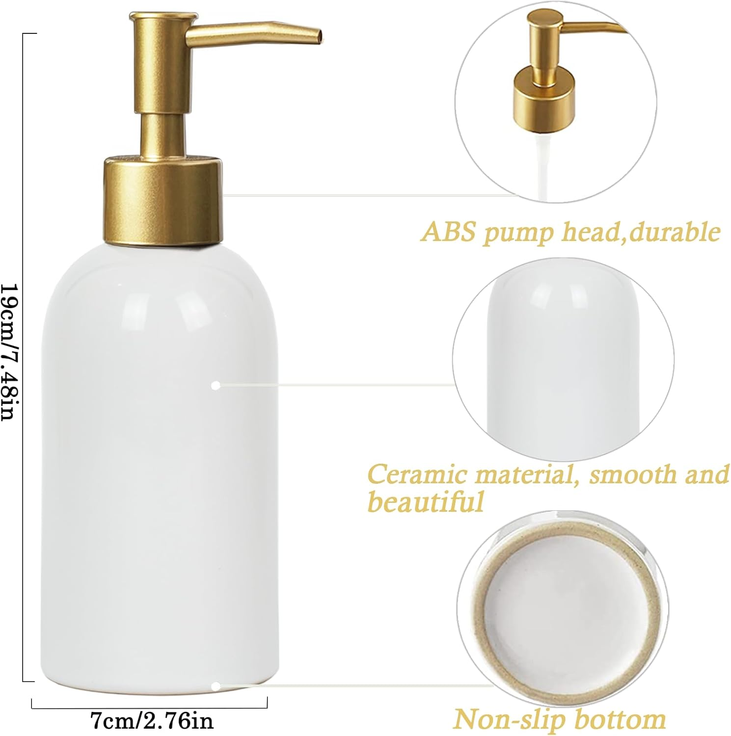 Feesok Ceramic Soap Dispenser White with Gold Pump,Simple Design Cylindrical Lotion Dispenser Bottle,Refillable Liquid Hand Soap Dispenser for Kitchen,Bathroom,Washroom - Black（B） image number 5