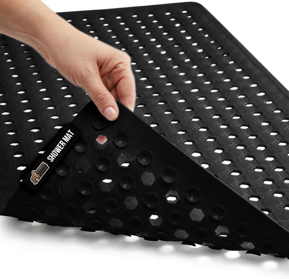 GORILLA GRIP Original Bath, Shower, and Tub Mat (35X16), Machine Washable, Antibacterial, BPA, Latex, Phthalate Free, XL Size Bathroom Mats, Materials (Black)