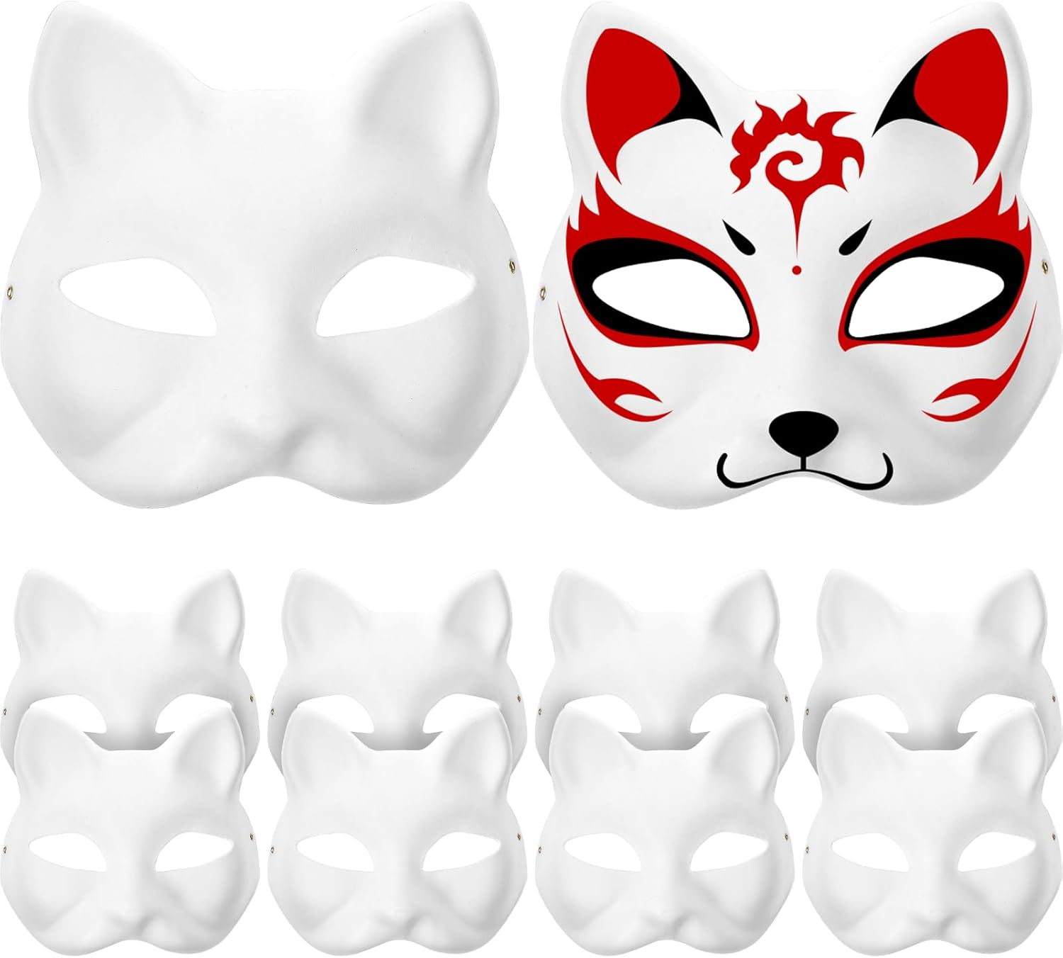 Amosfun 10Pcs Cat Mask White Mask Halloween Masquerade Cosplay Costume Accessory DIY Halloween Party Favors image number 2