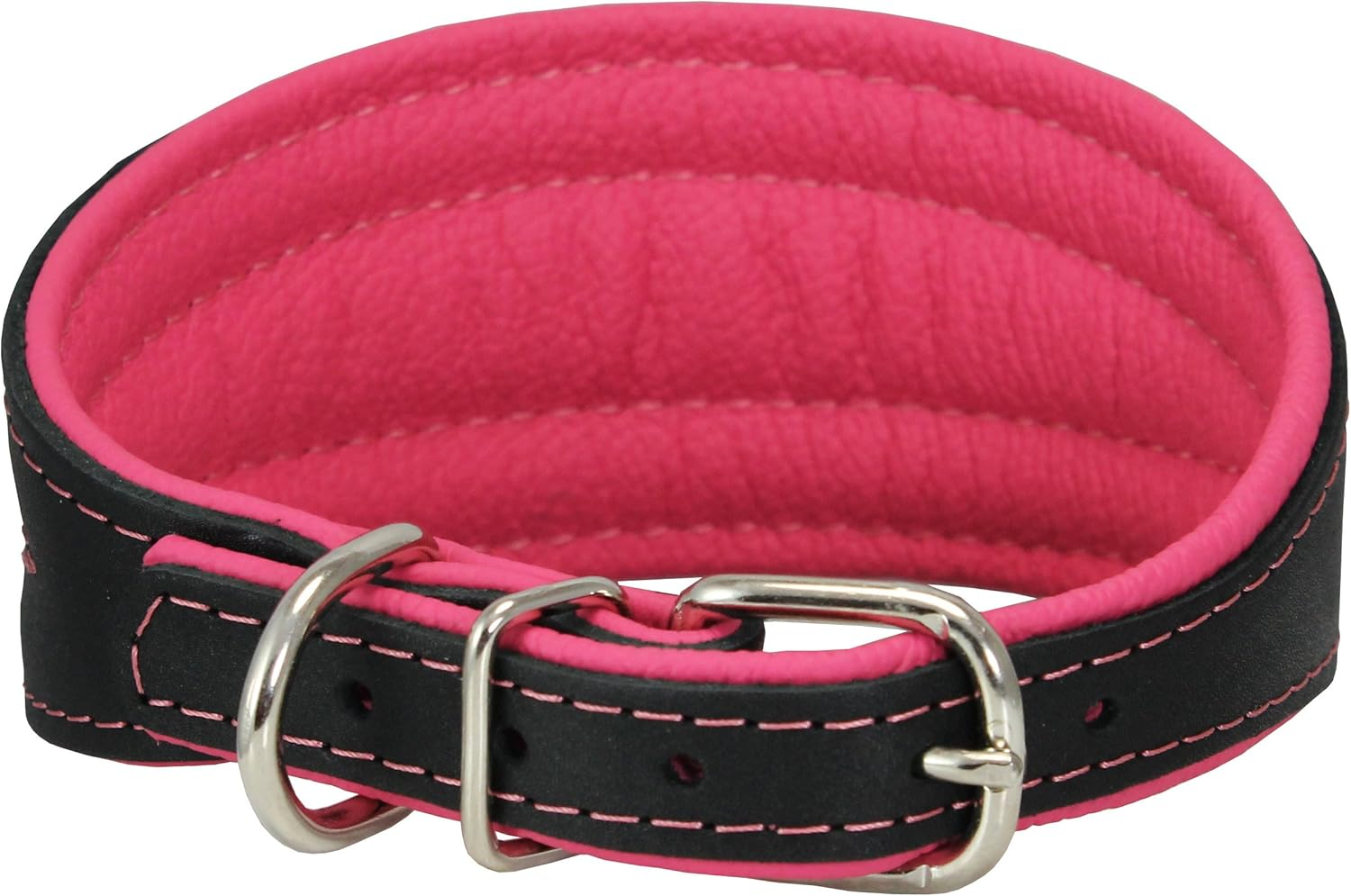 Real Leather Extra Wide Padded Tapered Dog Collar Glossy Black Greyhound Saluki Deerhound Lurcher Whippet Dachshund (14.25"-17" Neck; 2.5" Wide, Pink)