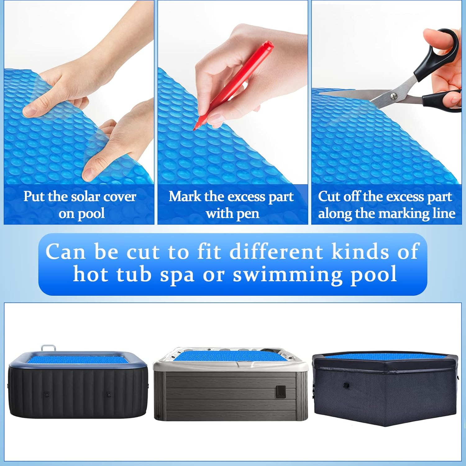 7X7 Ft Solar Hot Tub Cover Spa Bubble Covers Blanket for 7 X 7 Foot Square Hot Tub SPA Bubble Wrap Small Pool Cover Protector, 15-Mil Circle Thermal Insulation Floating Blankets (84 X 84 Inch) image number 1