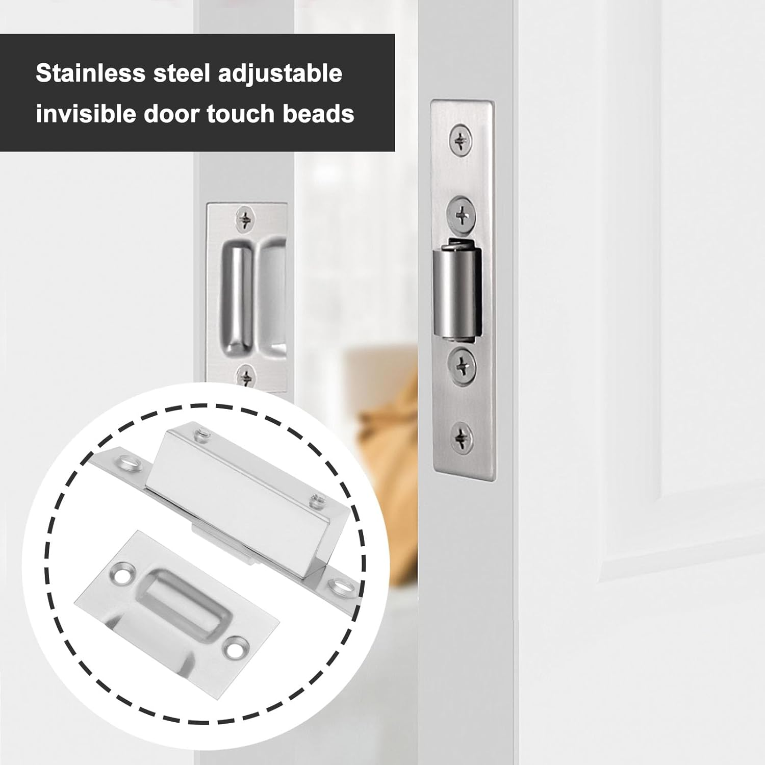 YINETTECH 2 Set Stainless Steel Adjustable Silent Roller Catch Adjustable Roller Catch Door Latches for Cupboards Kitchen Cabinet Bookcases Bathroom, Silver image number 6