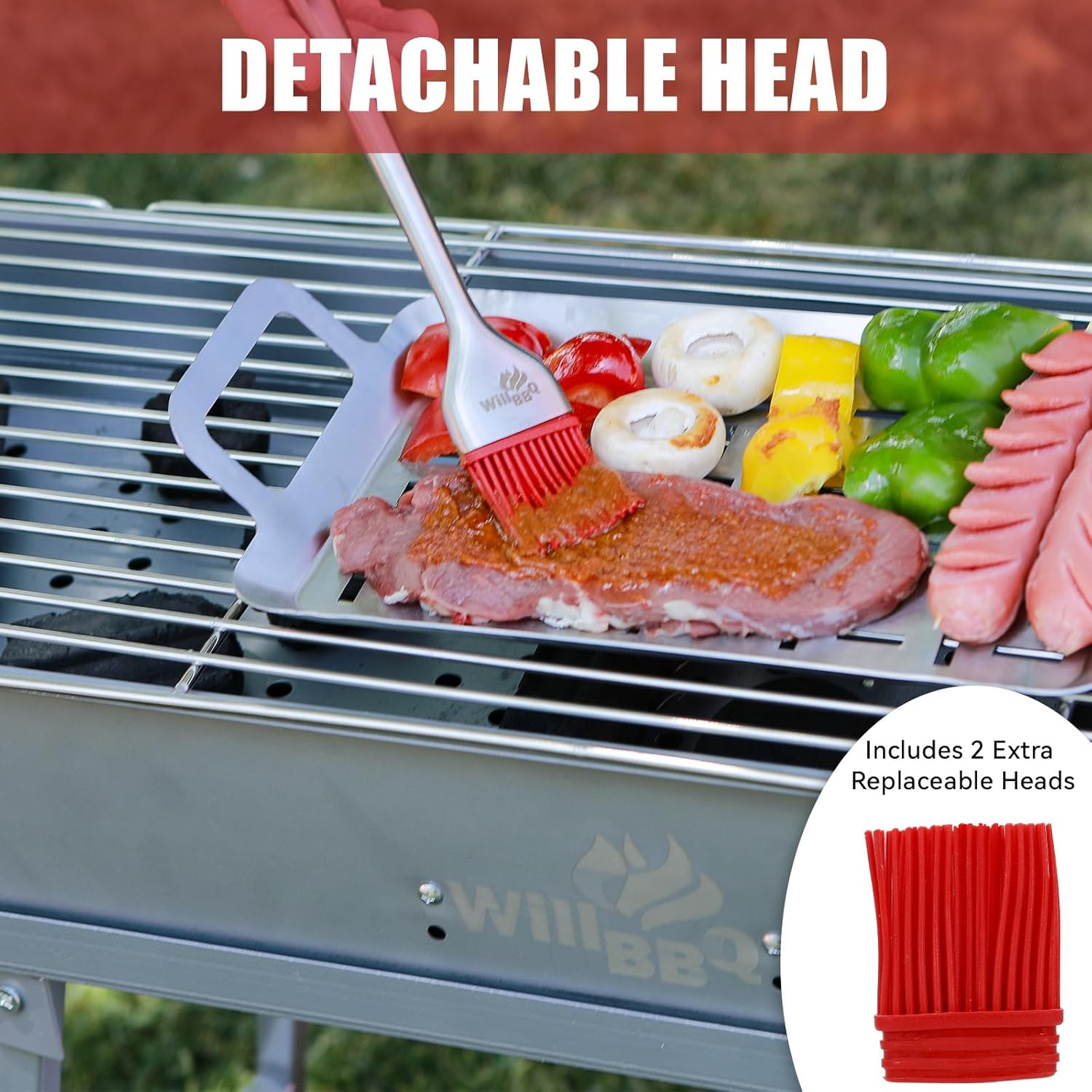 Willbbq Heavy-Duty Basting Brush Set &ndash; Stainless Steel Handle with Extra Silicone Bristle Heads for BBQ, Grilling & Cooking image number 5