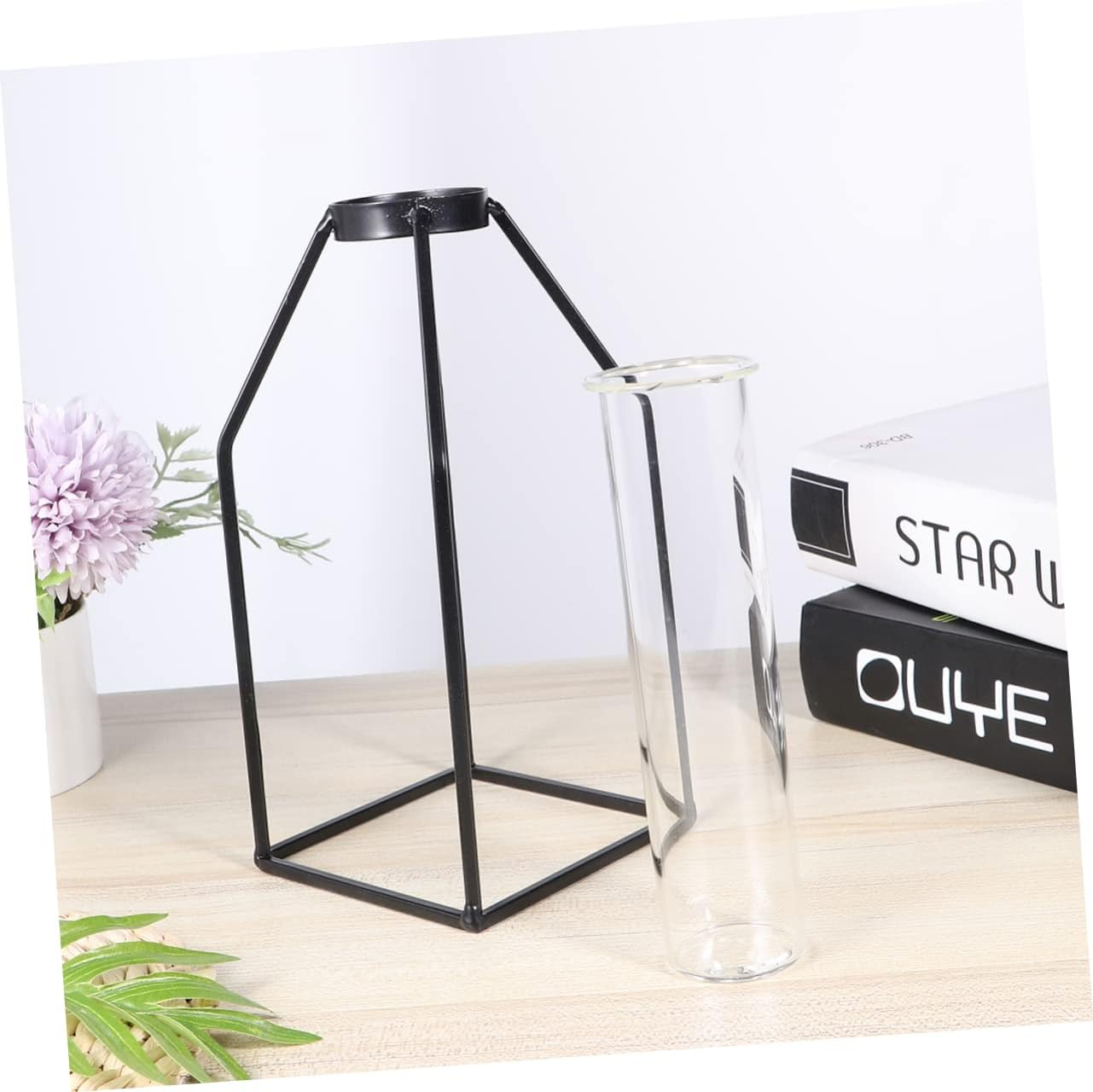 Cabilock Iron Art Square Glass Tube Vase Hydroponics Flower Planter Metal Frame Home Decor for Indoor Plants Gardening Supplies image number 2
