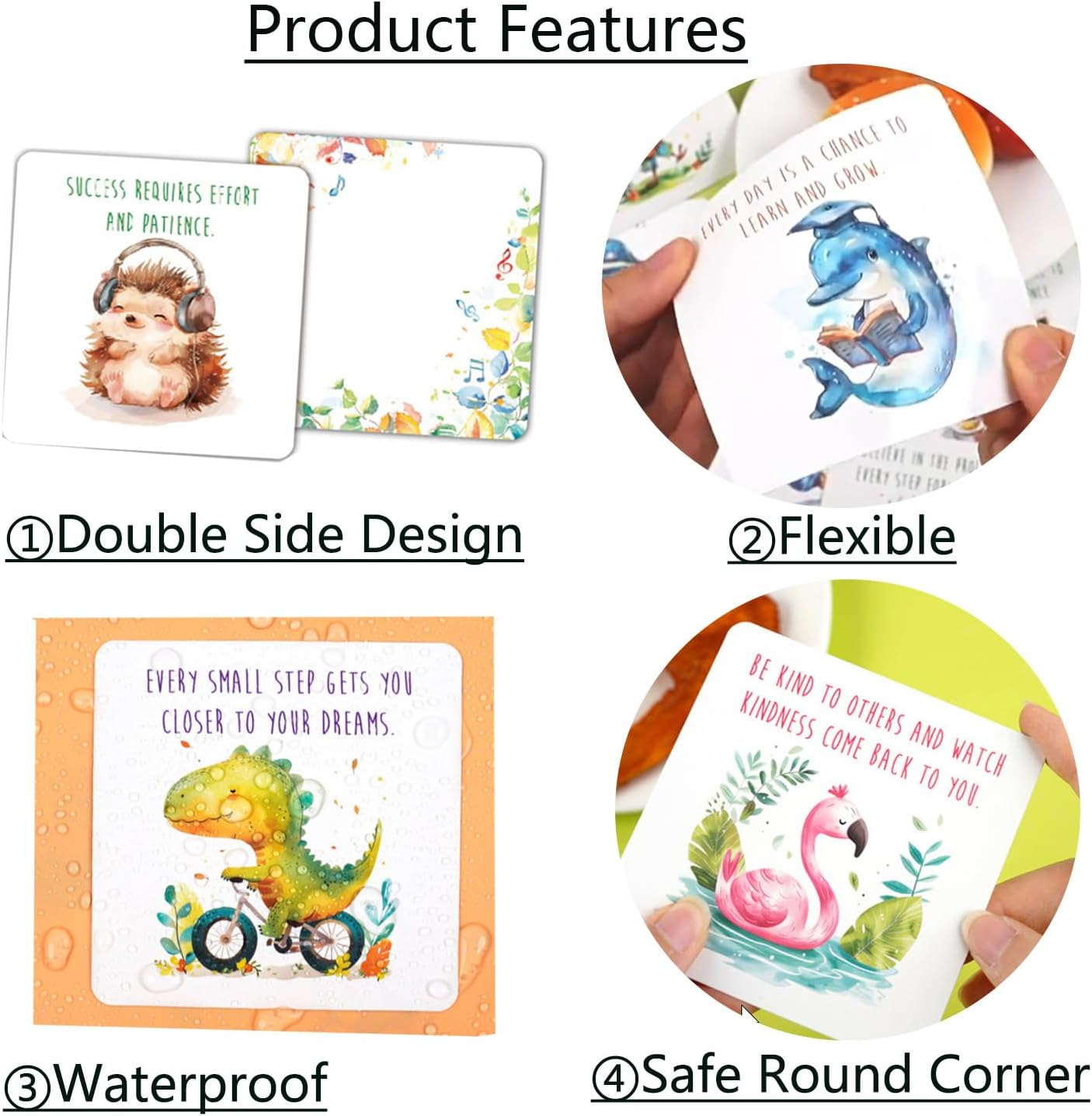 60 Pcs Motivational Cards, Affirmation Cards, School Lunch Box Notes, Inspirational Quote, Motivational Quotes Card, Pocket Size Double Sides Positive Card for Kids Children - Cartoon Animal image number 6