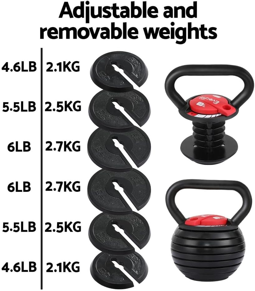 Everfit 18Kg Adjustable Kettlebell Set Portable Kettle Bell Weight Dumbbells image number 4