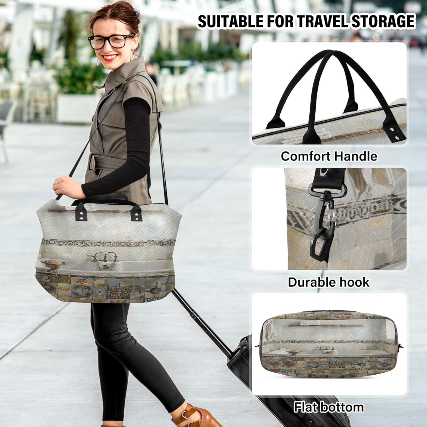 Duffel Bags Sport Training Bag Overnight Bag with Toiletry Bag for Travel Large Capacity Elegant Bathtub with Vintage Tiles, Multi, One Size, Modern/Fitted, Multi, One Size, Modern/Fitted image number 2