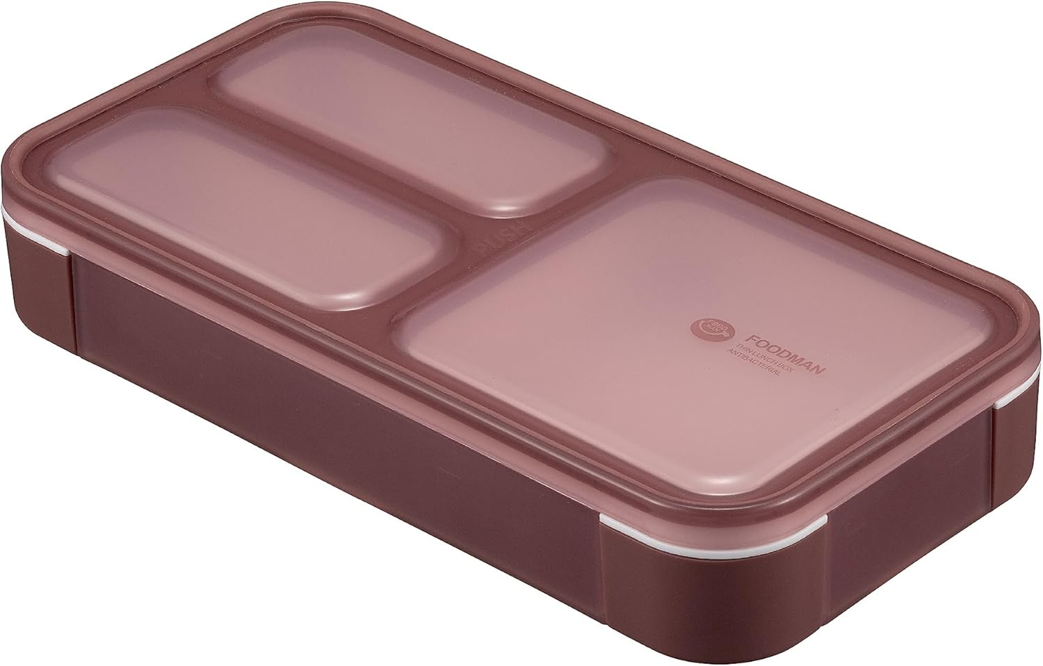 Foodman DSK Bento Box, Standing and Carrying, Slim Bento Box, 13.5 Fl Oz (400 Ml), Antibacterial, Light Pink, Securely Secured with 4-Point Locks, W-Sealing to Prevent Leakage