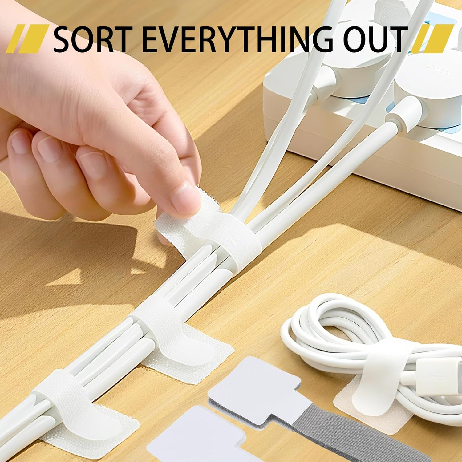 40 Pcs Self-Adhesive Cable Ties, Adhesive Cable Ties Reusable for Strong Hook and Loop Cord Organizers for Desk Home & Office Wire Management Straps for Headphones Phones Electronics image number 2