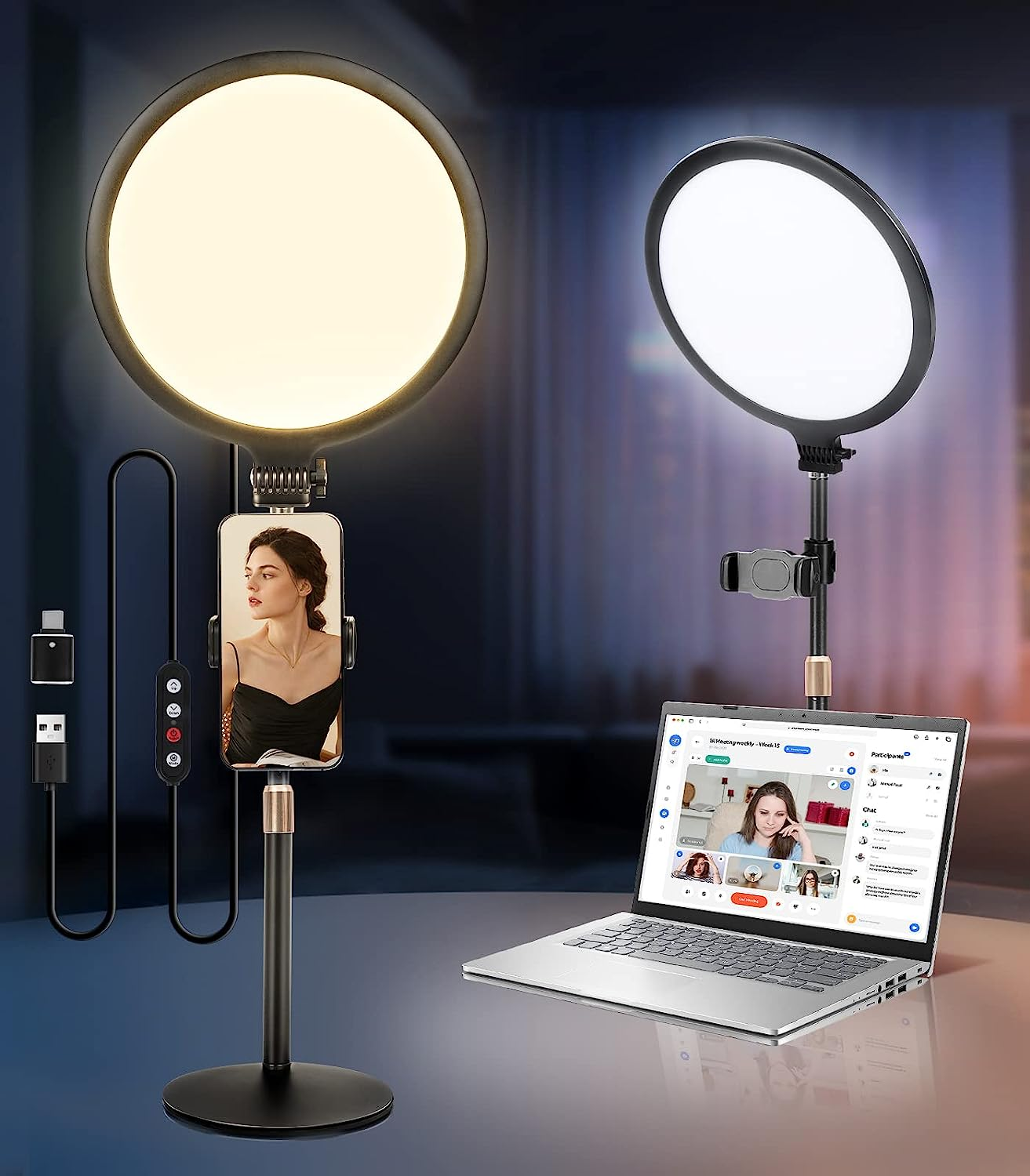 Ring Light 10.5 Inch, Full-Screen Desktop Selfie Light with Phone Holder for Phone Video Recording, Makeup Light with Extendable Stand, Dimmable LED Ringlight for Zoom,Live Streaming,Filming,Selfie image number 2