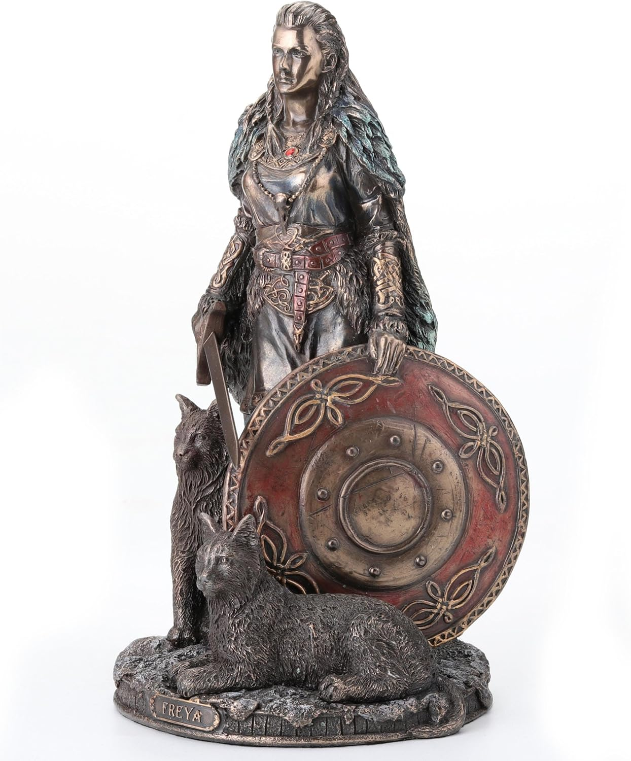 Veronese Design 8 1/4 Shield Maiden Freya Norse Goddess of Love Beauty and War Cold Cast Resin Sculpture Antique Bronze Finish Statue image number 4