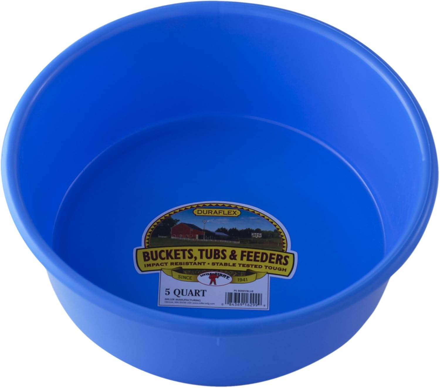 Little Giant&reg; Plastic Utility Pan | Feed Pan | Durable & Versatile Livestock Feeding Bucket | Made in USA | 5 Quart | Berry Blue