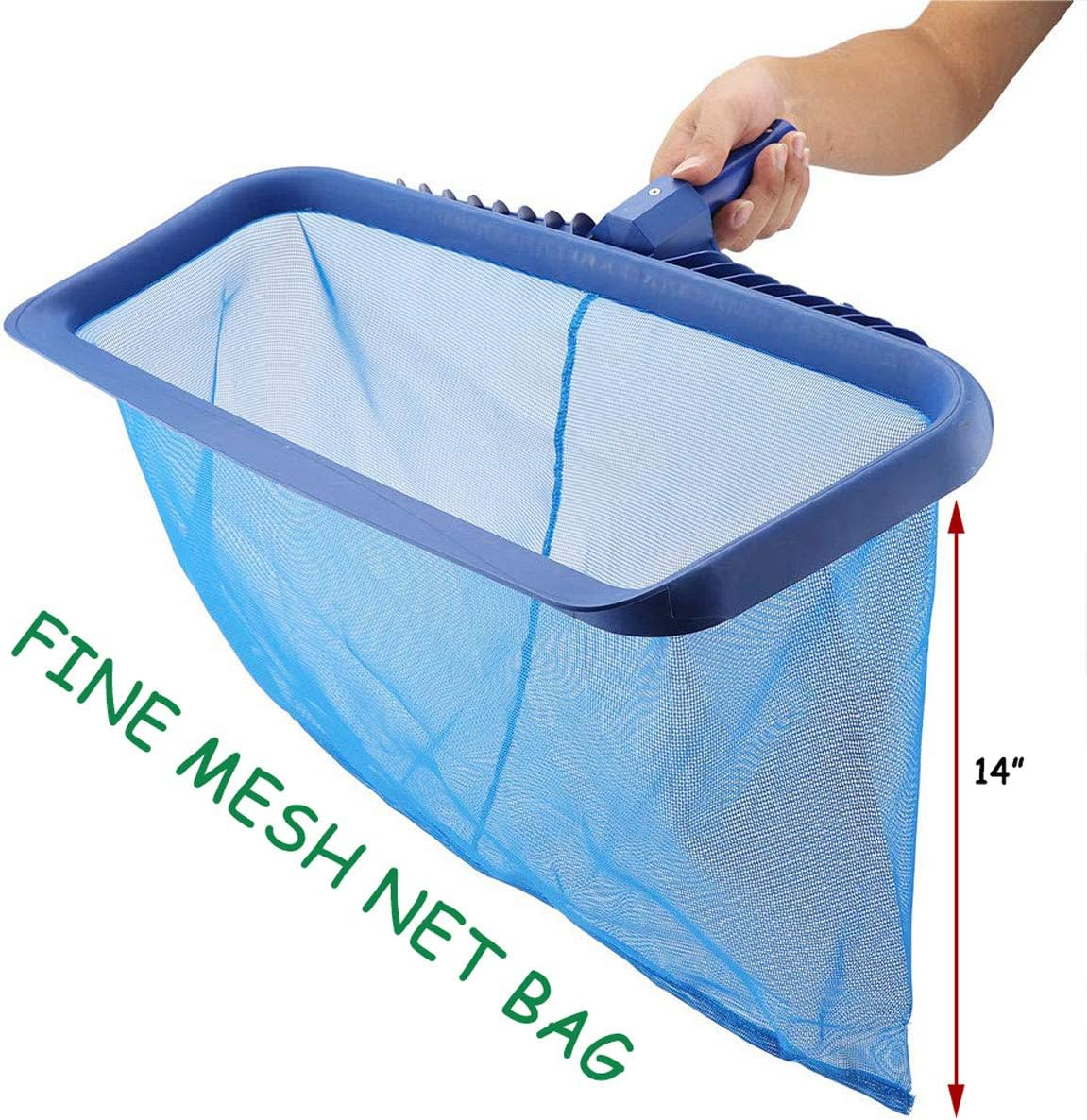 Upgraded Pool Skimmer Net, Heavy Duty Leaf Rake for Cleaning Swimming Pool & Pond, Fine Mesh Deep Bag Catcher with Strong Plastic Frame