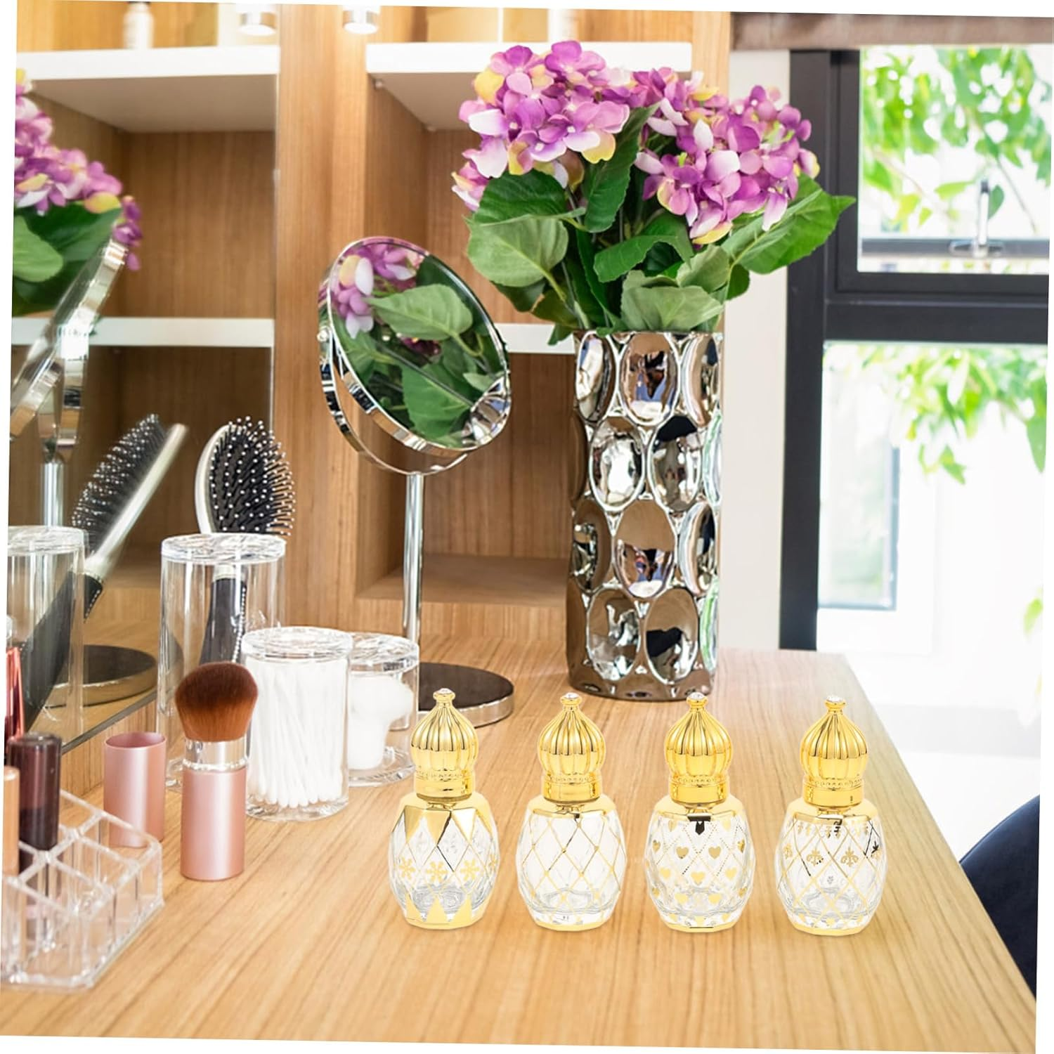 4Pcs Empty Glass Perfume Bottle Roller Alloy Cap Essential Oil Bottle for Aromatherapy and Household Use image number 3