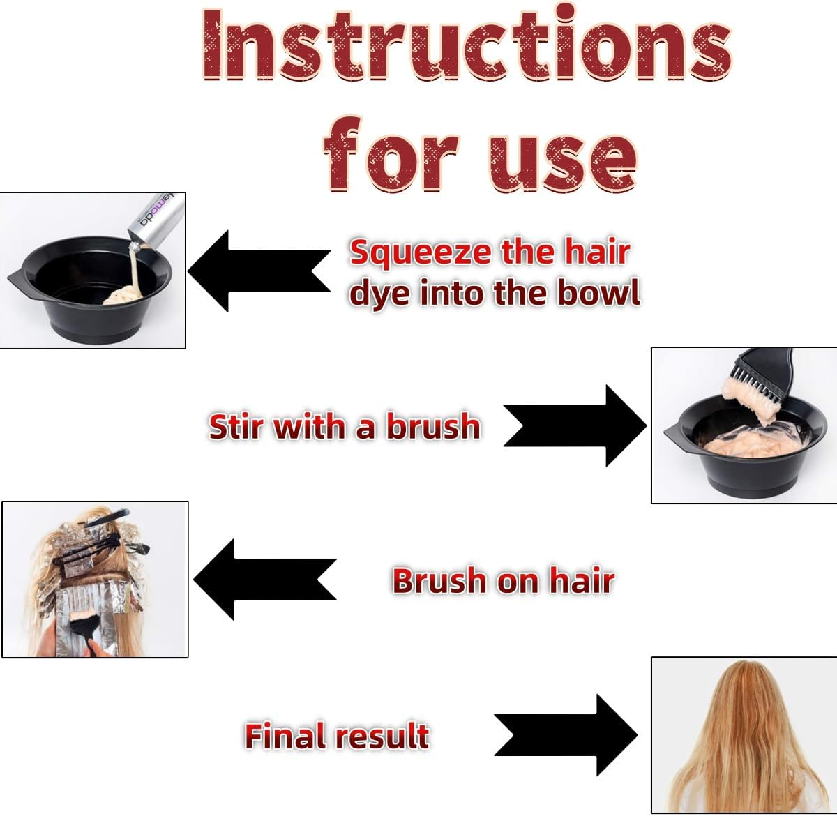 5-Piece Hair Dye Mixing Bowl and Brush Set, Hair Dye Applicator, Bowl and Brush DIY Hair Dyeing Tools for Salon and Home (Black) image number 2