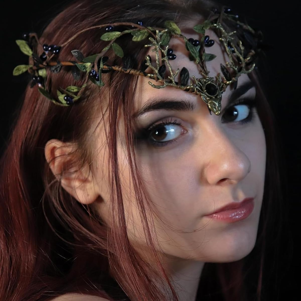 AIMALL Green Leaf Wreath Crown Hair Band with Adjustable Ribbon - Elven Fairy Bride Bridesmaid Headwear for Wedding, Photo Props, and Fantasy-Themed Events image number 6