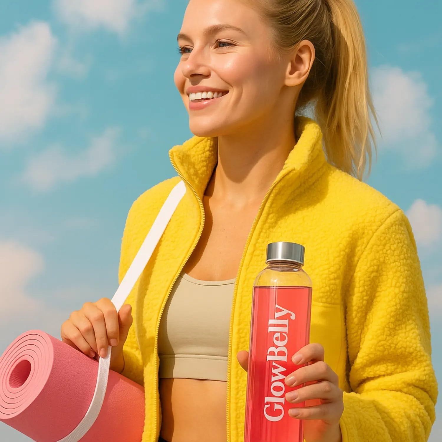 Glowbelly Glass Water Bottle 500Ml, Bpa-Free Borosilicate Glass with Stainless Steel Screw Lid, Reusable, Leakproof & Eco-Friendly, for Office, Gym, Travel & Everyday Hydration image number 1