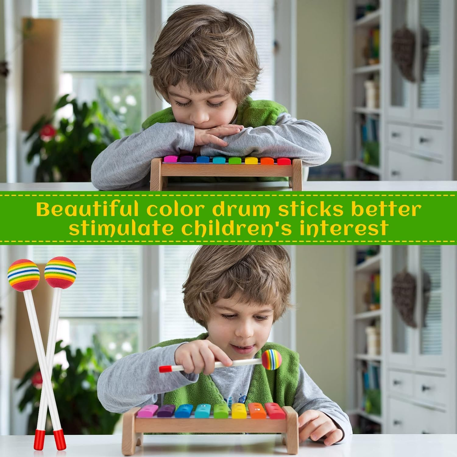 Chalyna 6 Pieces Lollipop Felt Drum Stick Soft Lollipop Timpani Mallets Foam Head Percussion Sticks Rainbow Plastic Drumsticks for Kids Hand Percussion Toy Gift Musical Instrument Accessories image number 4