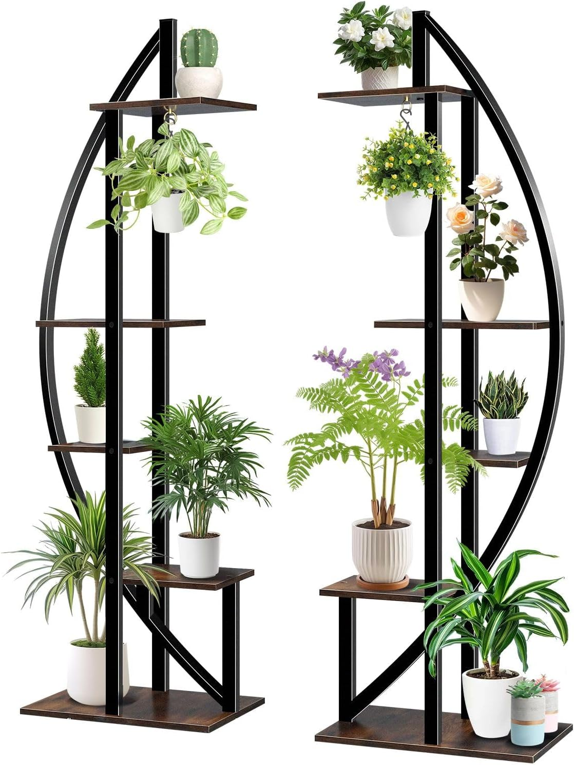 2Pcs 5 Tiered Plant Stand Shelf Metal Half Moon Style Flower Pot Holder Indoor Outdoor Corner Shelves Garden Herb Large Storage Rack Black Brown image number 2