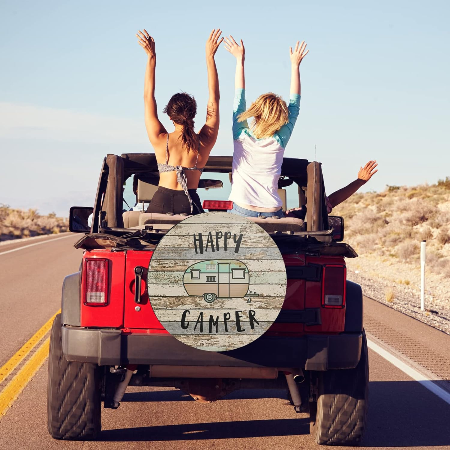 Happy Camper Spare Tire Cover Waterproof for Jeep Trailer RV SUV Truck Camper Travel Trailer Accessories 14 Inch image number 6