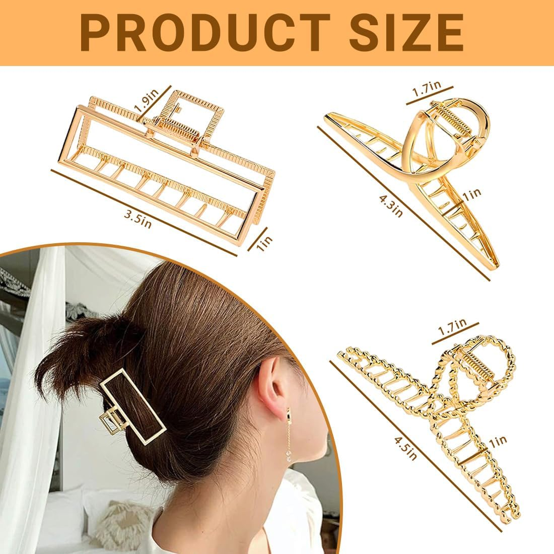 3 Pack Hair Claws for Thick Heavy Hair, Large Non-Slip Hair Clips Claw Clamp, Strong Hold Claw Clips for Long Hair, Fashion Hair Styling Accessories for Women and Girls image number 1