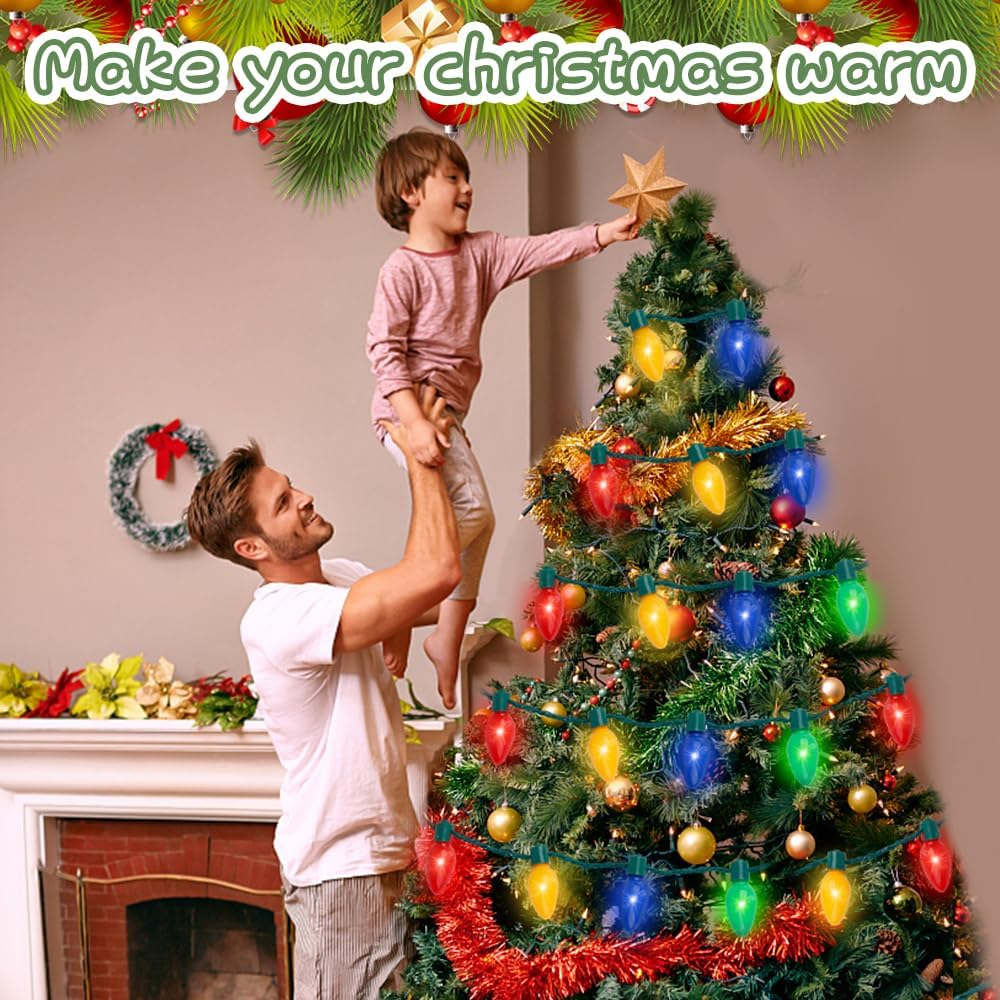 Christmas Light up Necklace Bulbs, Led Glow in the Dark Necklace Xmas Party Accessories Supplies for Kids Adults, Holiday Red Blue Green Flashing Necklace for Celebration Firework Party Memoria Christmas 3 PACK image number 3