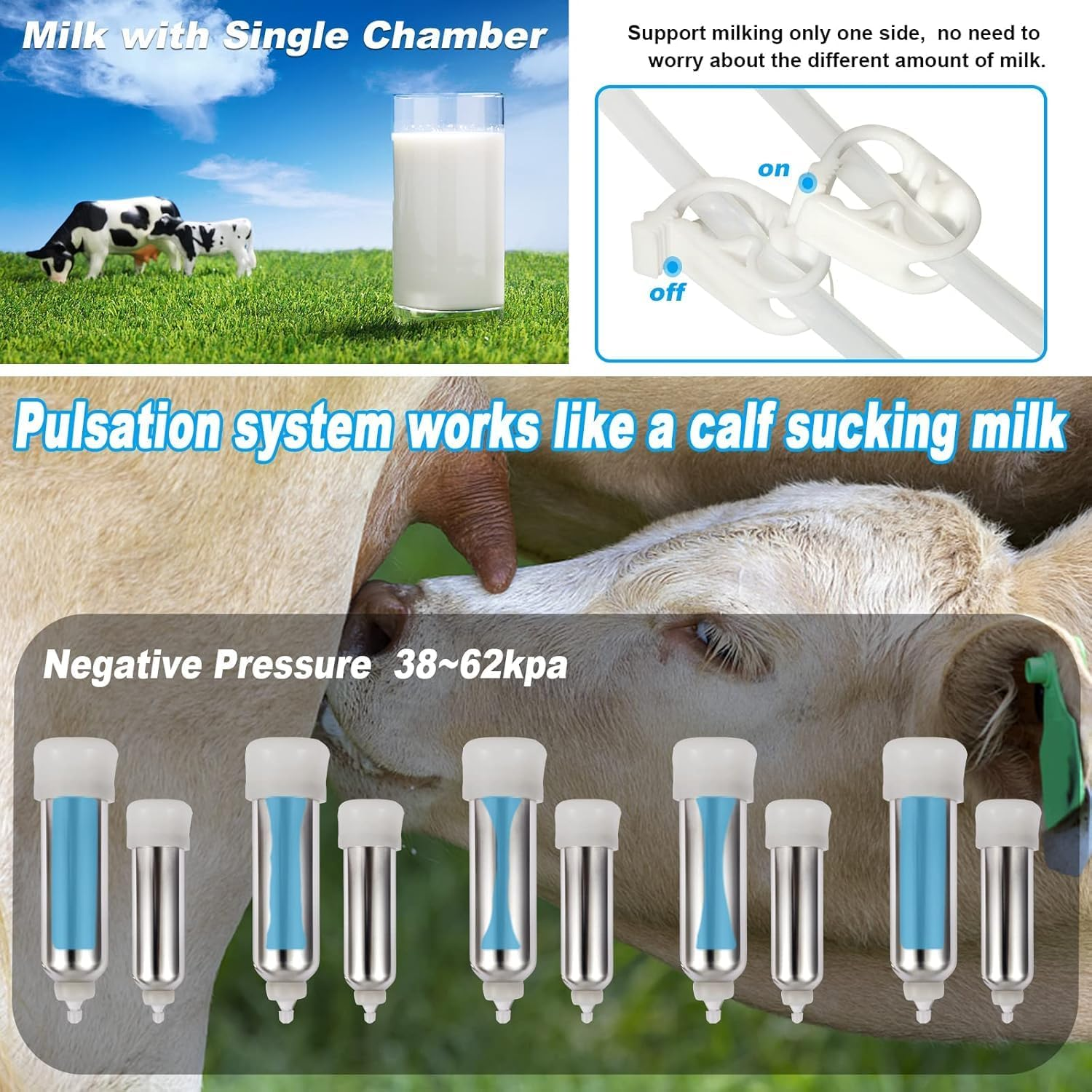 Electric Milking Machine for Cow 3L Portable Pulsation Adjustable Vacuum Pressure Pump Milker with Livestock Milking Machine image number 3