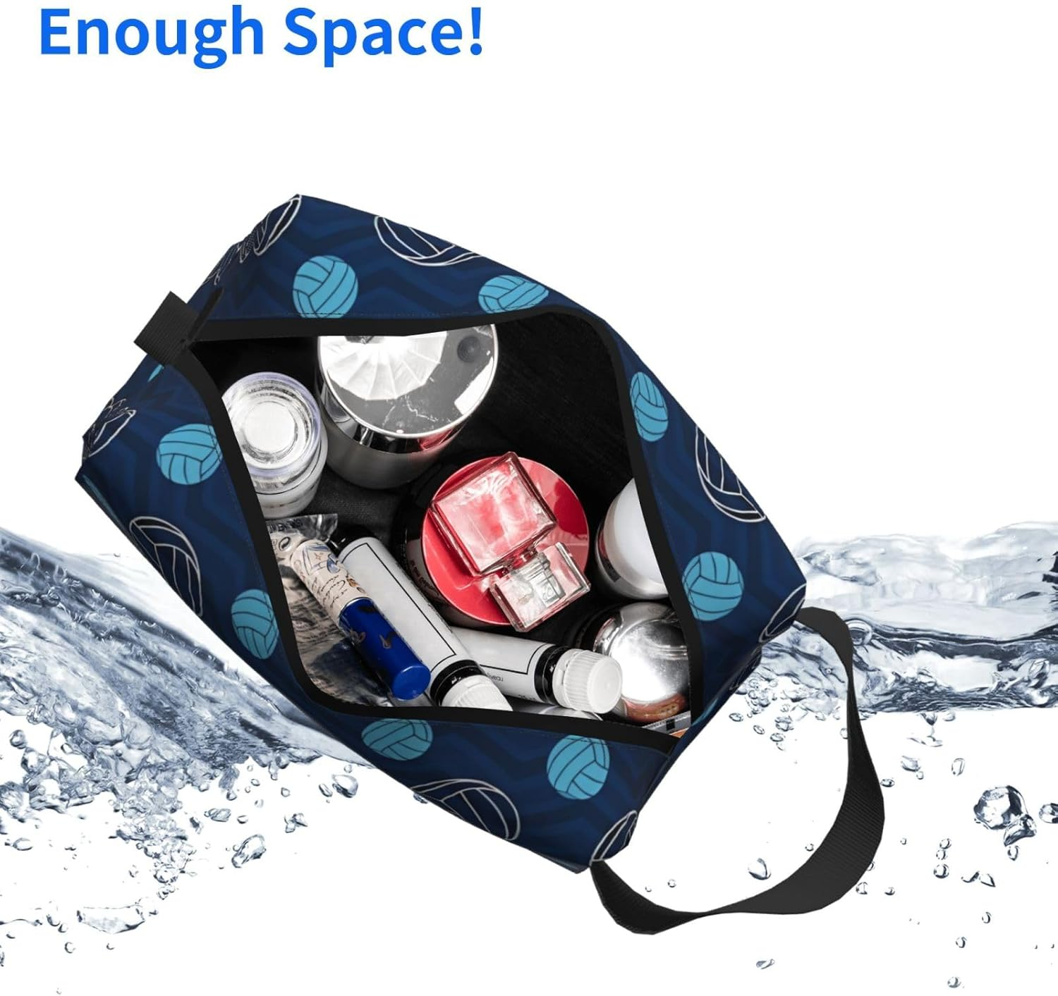 Blue Volleyball Print Toiletry Bag for Men Travel Toiletry Bag, Spacious Capacity Cosmetic Bag for Women, White, One Size image number 2