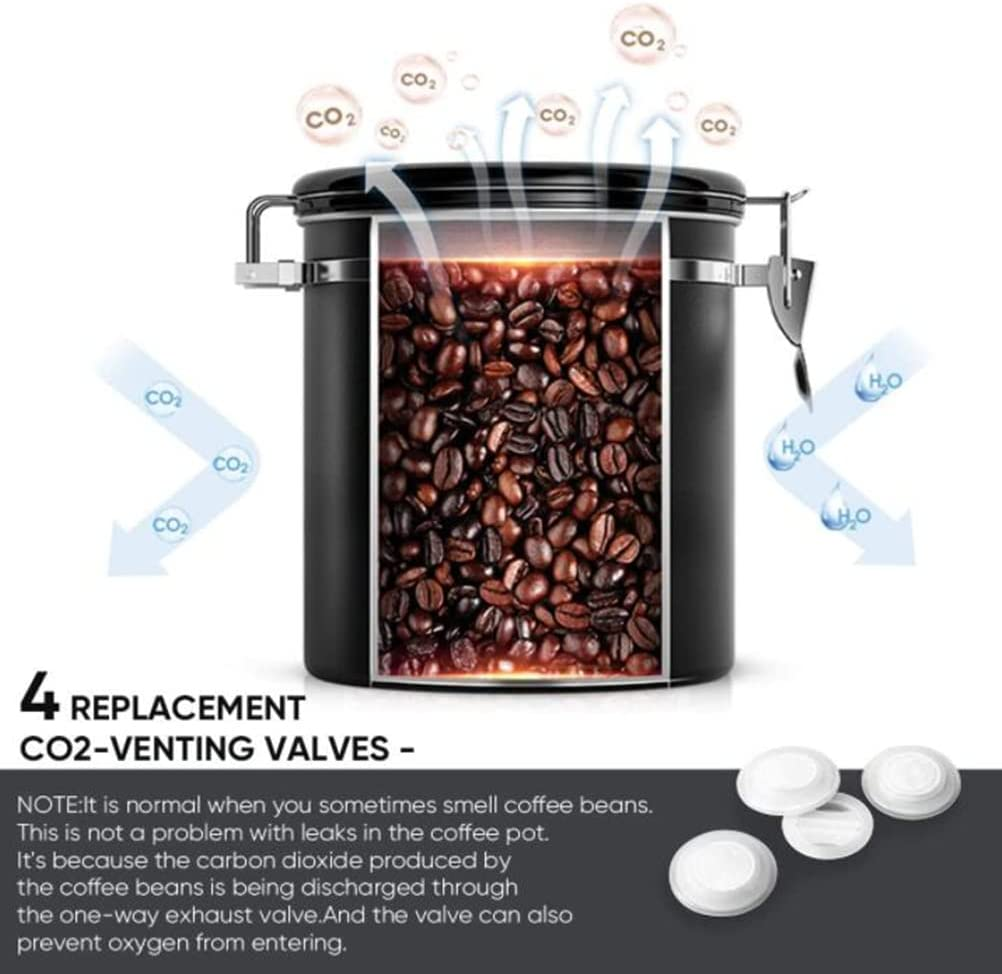 Airtight Stainless Steel Coffee Canister, Coffee Bean Storage Container with Mini Jar and Date Tracker, 6 Co2-Release Valve and Measuring Scoop for Grounds, Tea, Flour, Sugar, 1800Ml/60Oz image number 1