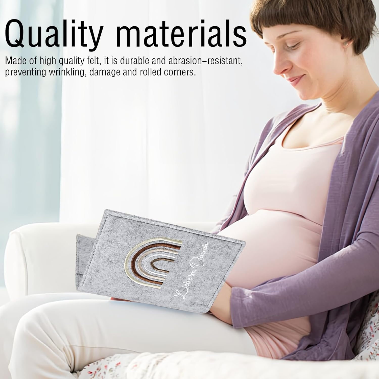 Maternity Log Felt Maternity Log Sleeves Light Grey Felt Protective Cover with Compartments with Key Chain for Insurance Card Storage Ultrasound Images image number 1