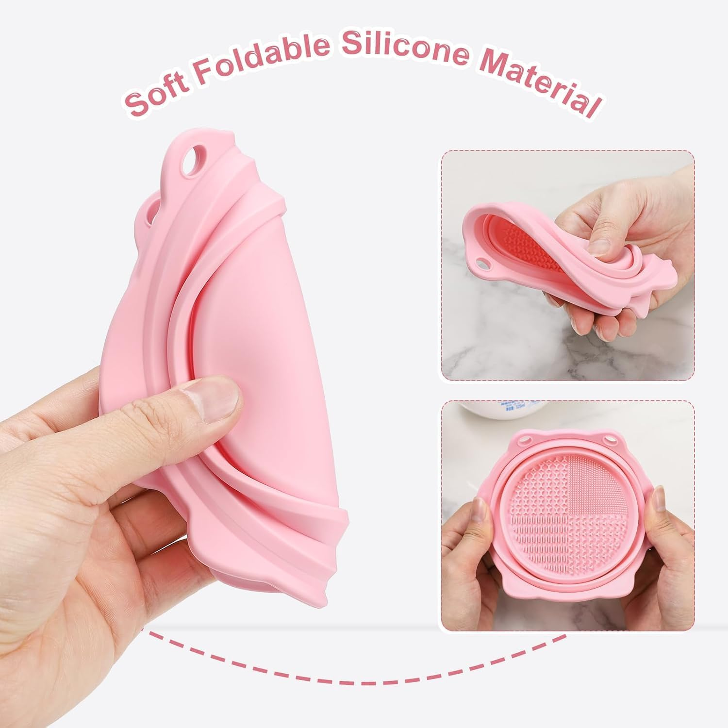 Makeup Brush Cleaner, Foldable Silicone Brush Cleaner Bowl Srubber, Portable Washing Tools for Makeup Brush,Powder Puff,Sponge (Pink, 14.5 * 14.5 * 5 CM) image number 4