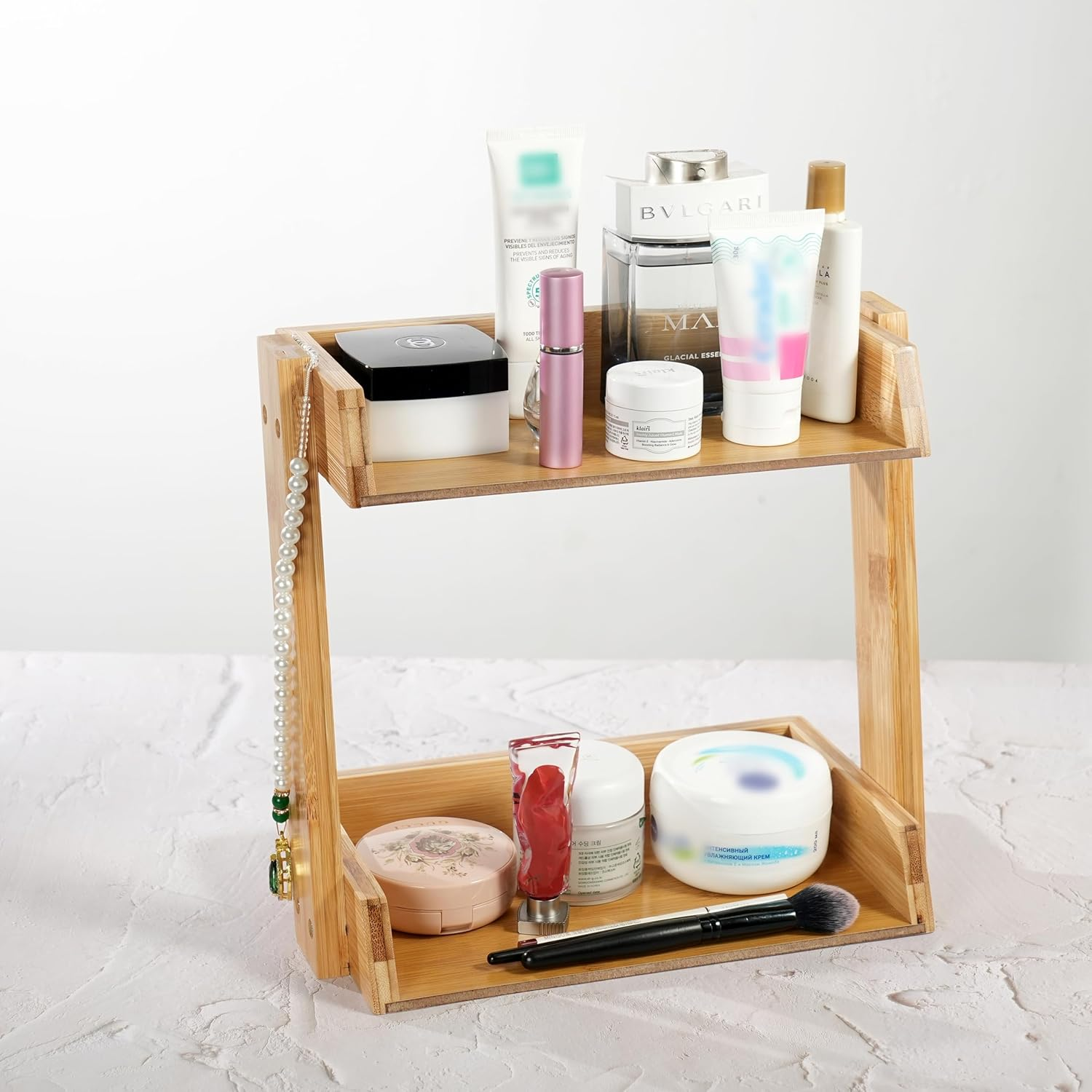 Bamboo 2-Tier Kitchen Countertop Organiser Shelf, Coffee Station Organizer, Bathroom Counter Shelf, Spice Condiment Rack, Multi-Functional Tray Storage Shelf for Office, Home image number 2