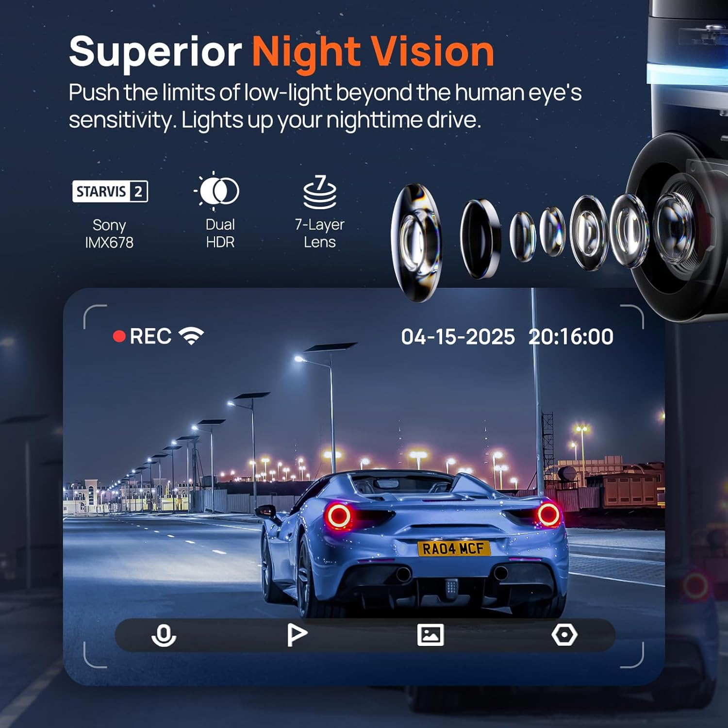 70Mai Dash Cam 4K Omni, Front and Rear Dash Cam 4K+1080P Dual-Channel 360&deg; Rotating Dashcam with Sony Starvis 2, AI Motion Detection,Night Vision, 5Ghz Wifi6, GPS, 24H Parking Mode, App&Wifi Control image number 3