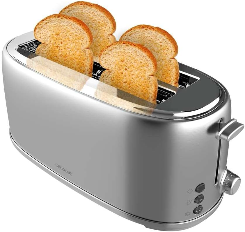 Cecotec Toaster 4 Slices Toast & Button 1600 Retro Double Inox, 1630 W, 2 Wide and Long Slots of 3.8 Cm, Stainless Steel, Top Racks, Adjustable Power, Crumb Drawer image number 4