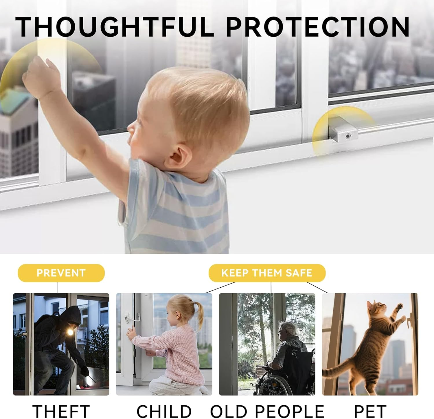 10 Pcs Sliding Window Locks with Key, Adjustable Security Locks for Vertical or Horizontal Windows and Doors, Childproof Aluminum Safety Lock for Home and Office Use